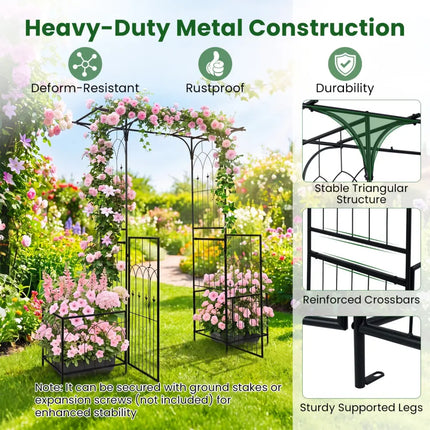 Garden Arbor with Gate and Planter Boxes Heavy Duty Metal Arch with Side Trellis - Outdoor Decor