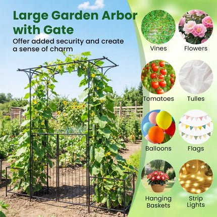 Garden Arbor with Gate and Planter Boxes Heavy Duty Metal Arch with Side Trellis - Outdoor Decor