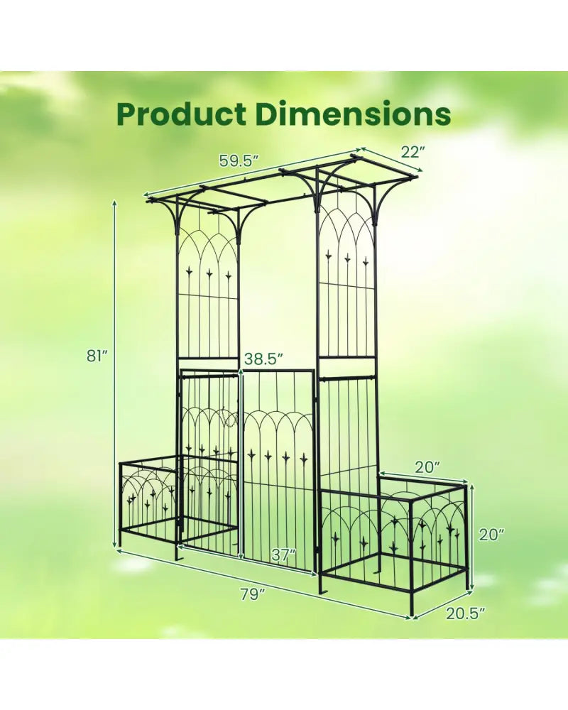 Garden Arbor with Gate and Planter Boxes Heavy Duty Metal Arch with Side Trellis - Outdoor Decor