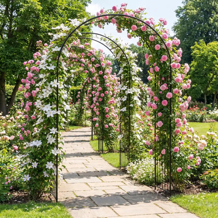 Garden Arch 87 Inches Tall Heavy Duty Metal Arbor Trellis Archway for Climbing Plants - Outdoor Decor