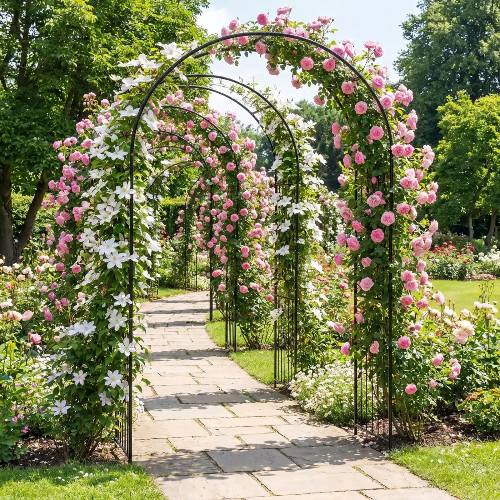 Garden Arch 87 Inches Tall Heavy Duty Metal Arbor Trellis Archway for Climbing Plants - Garden Arbors