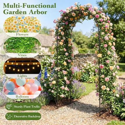 Garden Arch 87 Inches Tall Heavy Duty Metal Arbor Trellis Archway for Climbing Plants - Outdoor Decor