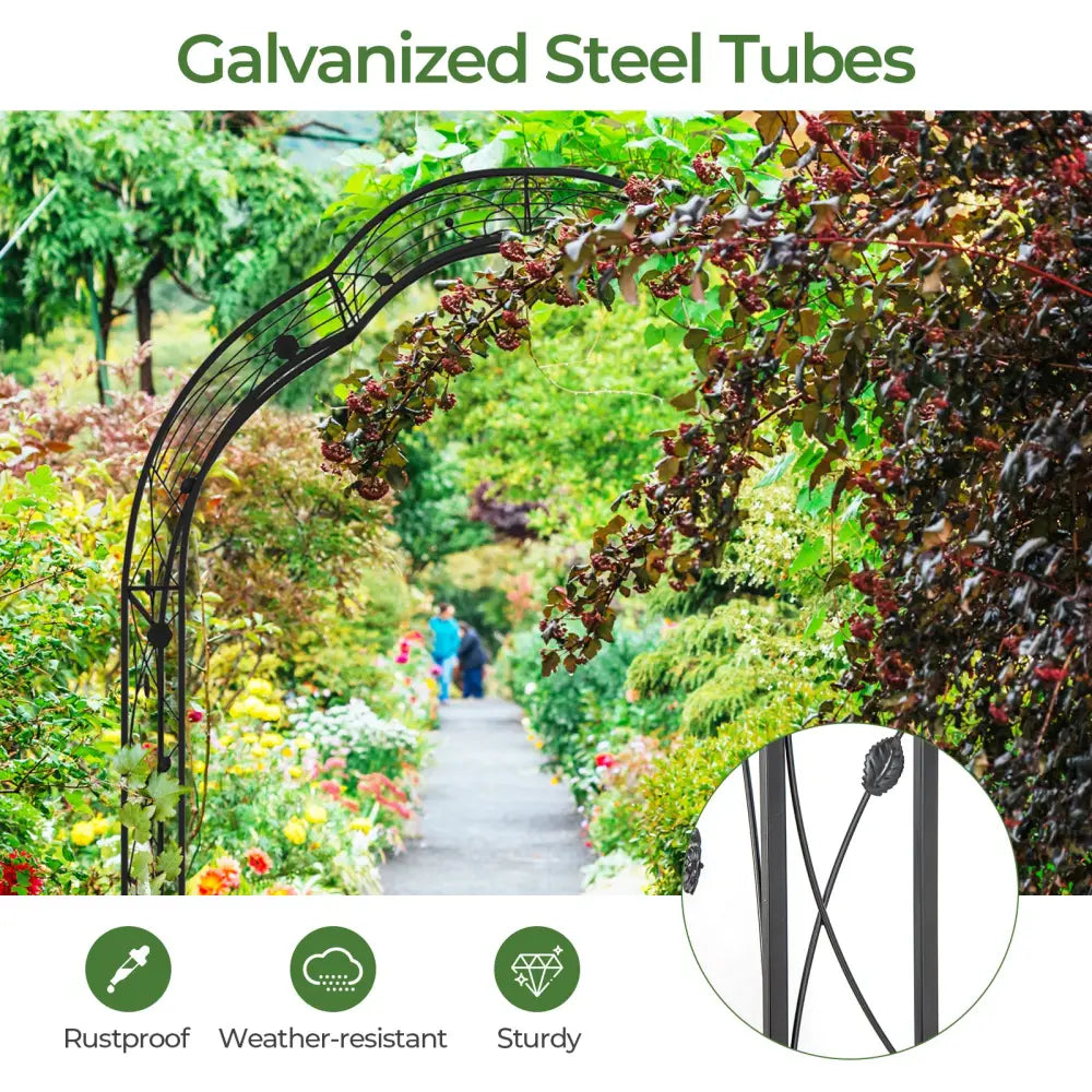 Garden Arch Arbor Trellis for Climbing Plants Roses Vines-Black - Black - Outdoor Decor
