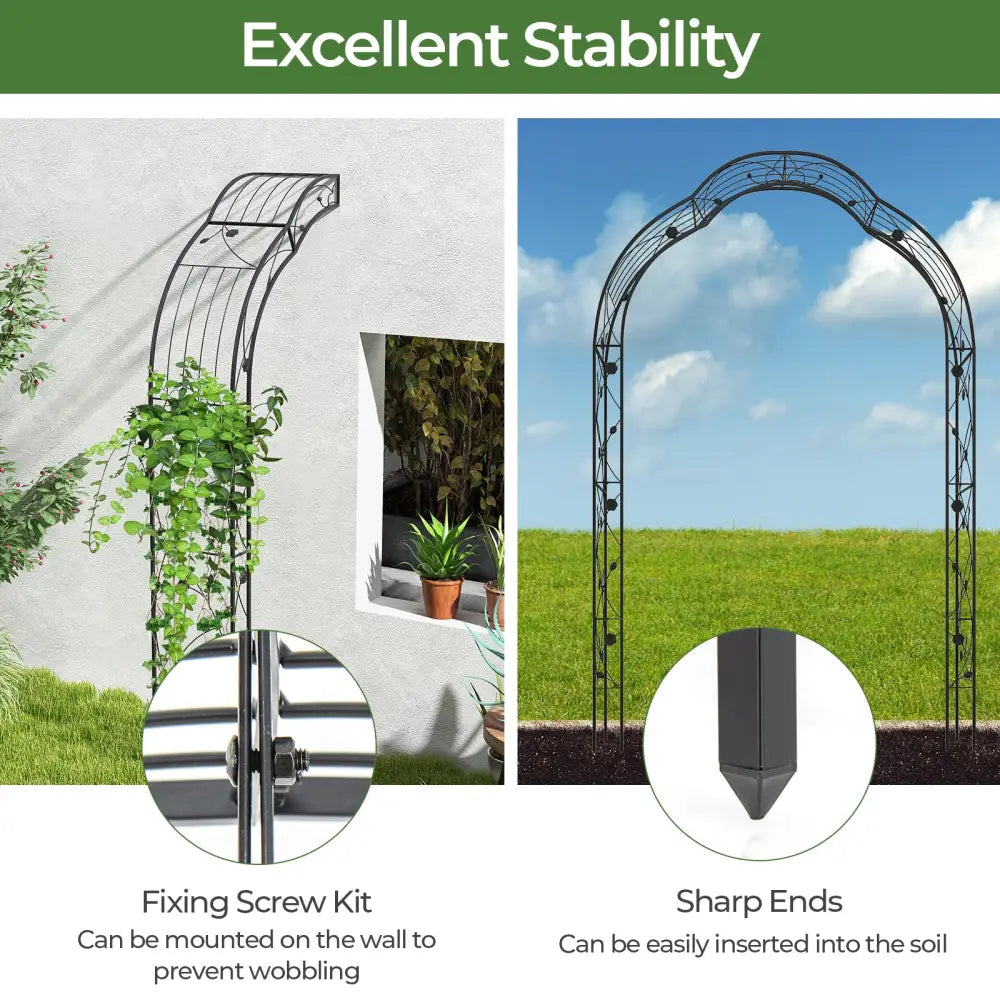 Garden Arch Arbor Trellis for Climbing Plants Roses Vines-Black - Black - Outdoor Decor