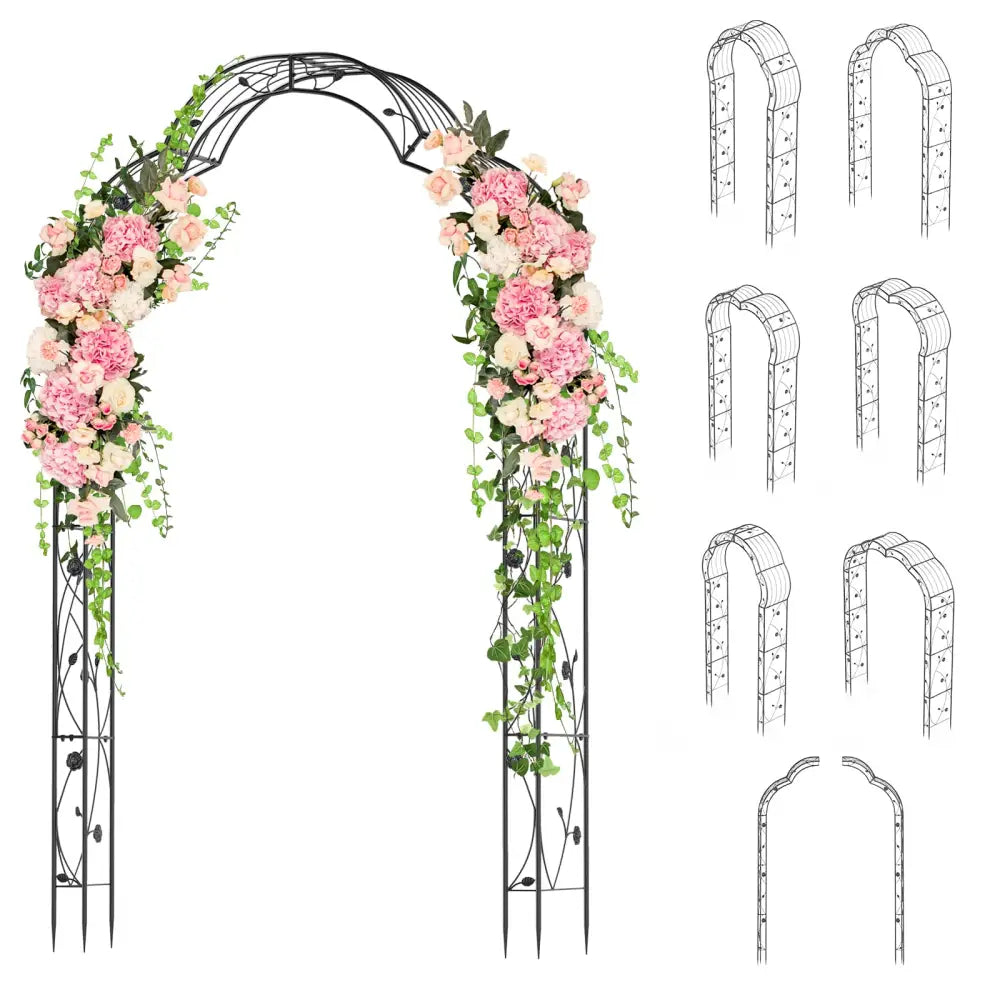 Garden Arch Arbor Trellis for Climbing Plants Roses Vines-Black - Black - Outdoor Decor