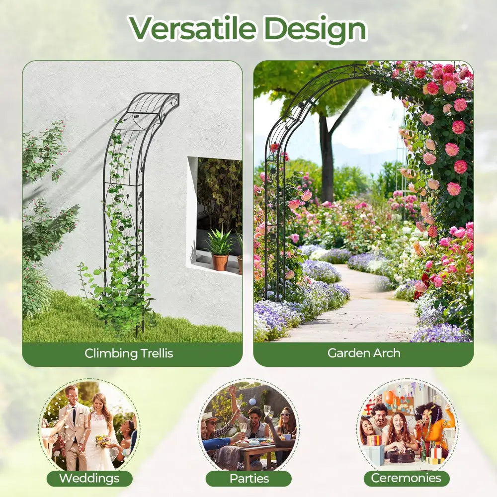 Garden Arch Arbor Trellis for Climbing Plants Roses Vines-Black - Black - Outdoor Decor