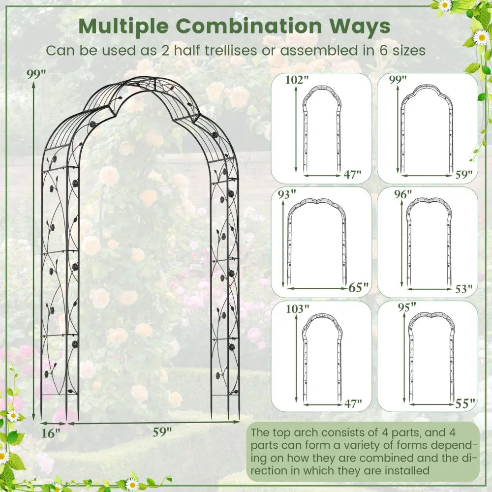 Garden Arch Arbor Trellis for Climbing Plants Roses Vines-Black - Black - Outdoor Decor