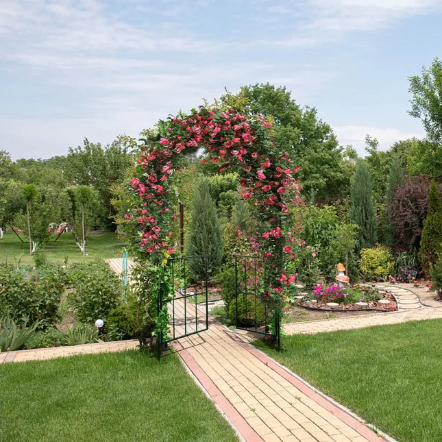 Garden Arch Arbor Trellis with Gate Patio Plant Stand Archway-Black - Black - Outdoor Decor