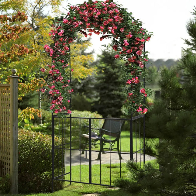Garden Arch Arbor Trellis with Gate Patio Plant Stand Archway-Black - Black - Outdoor Decor