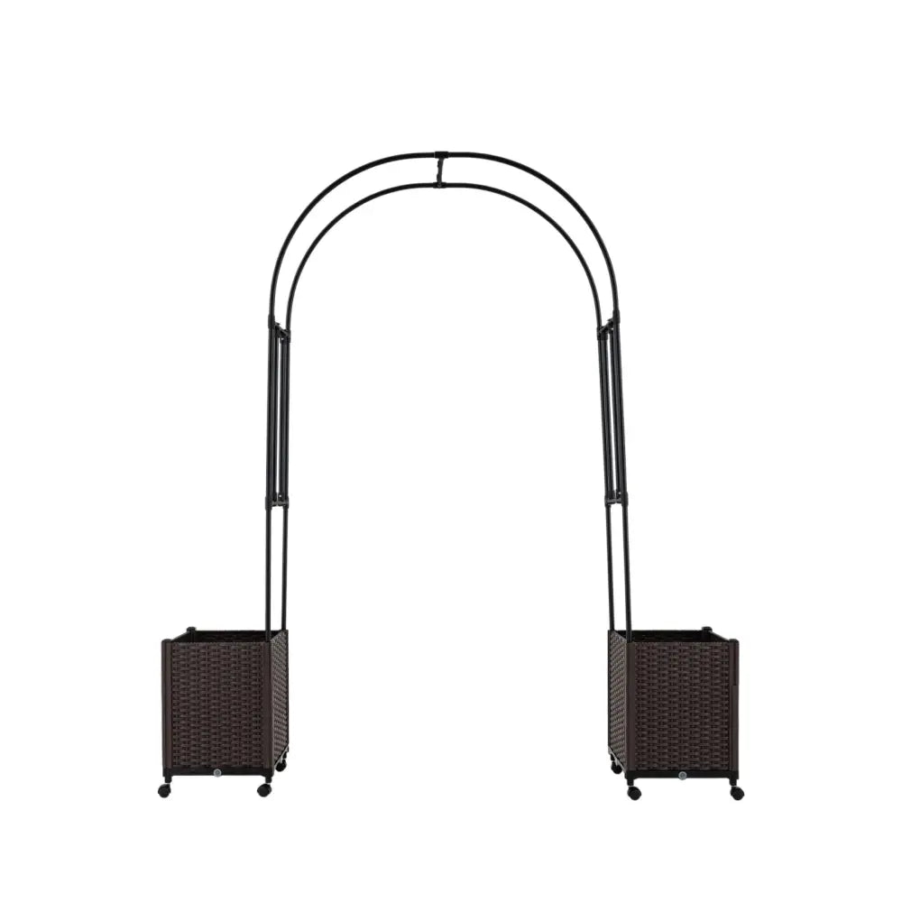 Garden Arch Trellis with 2 Self-watering Planter Boxes for Party Yard Lawn-Black - Black - Garden Arbors
