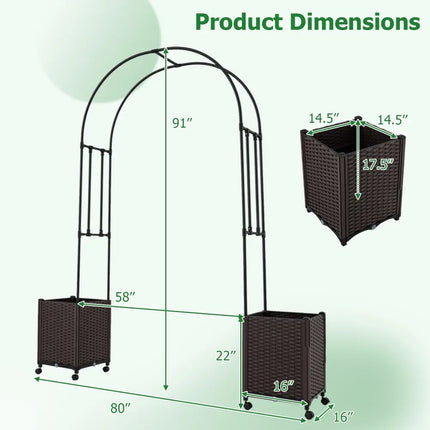 Garden Arch Trellis with 2 Self-watering Planter Boxes for Party Yard Lawn-Black - Black - Plant Supports