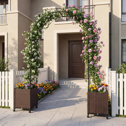 Garden Arch Trellis with 2 Self-watering Planter Boxes for Party Yard Lawn-Black - Black - Plant Supports