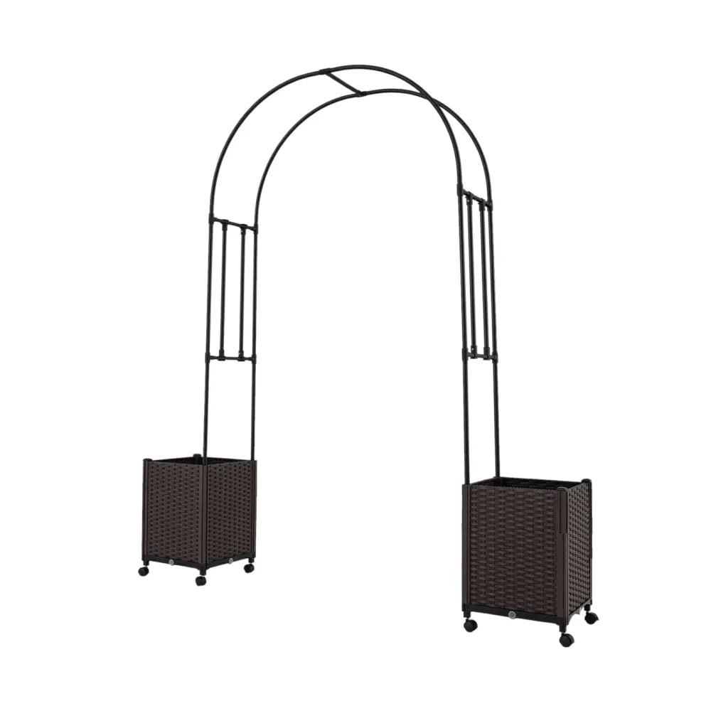 Garden Arch Trellis with 2 Self-watering Planter Boxes for Party Yard Lawn-Black - Black - Garden Arbors