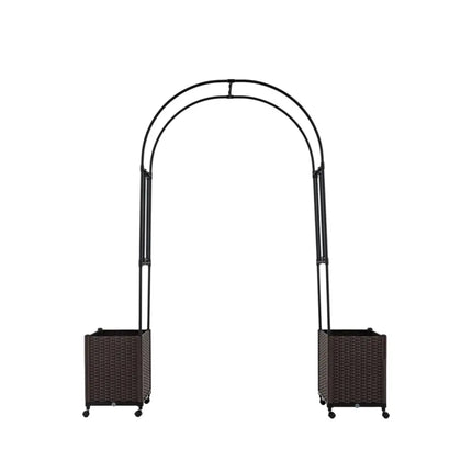 Garden Arch Trellis with 2 Self-watering Planter Boxes for Party Yard Lawn-Black - Black - Plant Supports