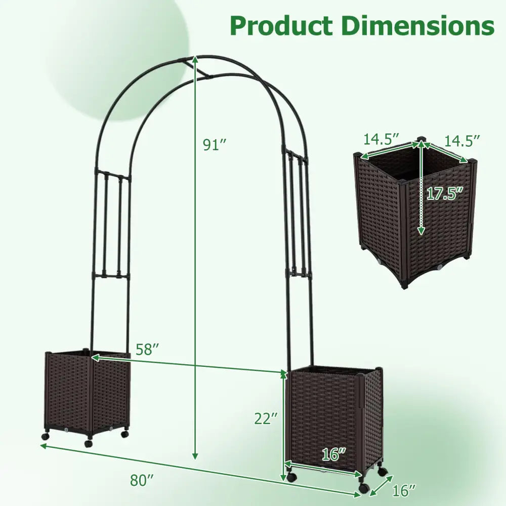 Garden Arch Trellis with 2 Self-watering Planter Boxes for Party Yard Lawn-Black - Black - Garden Arbors