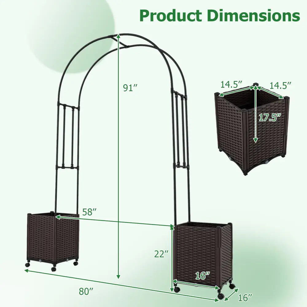 Garden Arch Trellis with 2 Self-watering Planter Boxes for Party Yard Lawn-Black - Black - Plant Supports