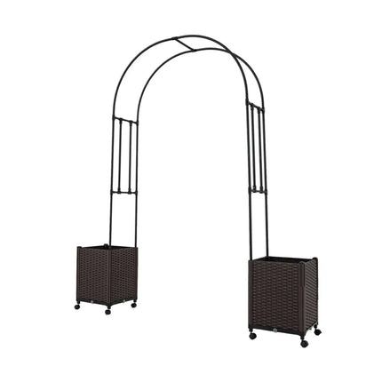 Garden Arch Trellis with 2 Self-watering Planter Boxes for Party Yard Lawn-Black - Black - Plant Supports