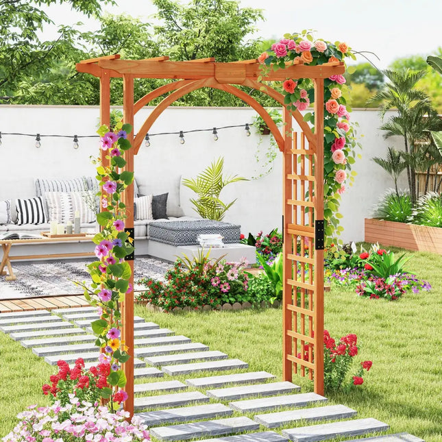 Garden Archway Arch Lattice Trellis Pergola for Climbing Plants and Outdoor Wedding Bridal Decor - Brown - Outdoor Decor