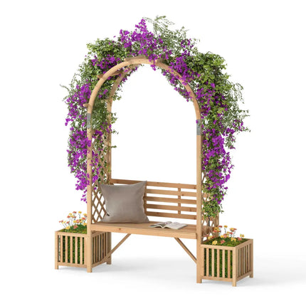 Garden Bench Arbor Arch Wooden Garden Arbor for Climbing Plants-Natural - Natural - Outdoor Decor