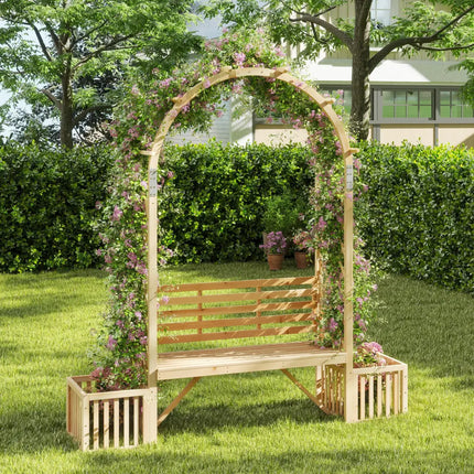 Garden Bench Arbor Arch Wooden Garden Arbor for Climbing Plants-Natural - Natural - Outdoor Decor