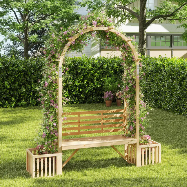 Garden Bench Arbor Arch Wooden Garden Arbor for Climbing Plants-Natural - Natural - Outdoor Decor