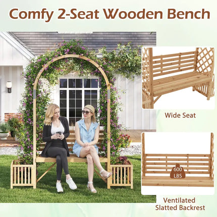 Garden Bench Arbor Arch Wooden Garden Arbor for Climbing Plants-Natural - Natural - Outdoor Decor