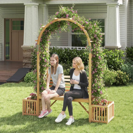 Garden Bench Arbor Arch Wooden Garden Arbor for Climbing Plants-Natural - Natural - Outdoor Decor