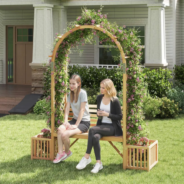 Garden Bench Arbor Arch Wooden Garden Arbor for Climbing Plants-Natural - Natural - Outdoor Decor