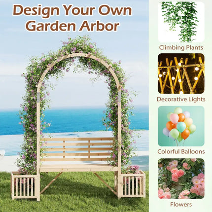 Garden Bench Arbor Arch Wooden Garden Arbor for Climbing Plants-Natural - Natural - Outdoor Decor
