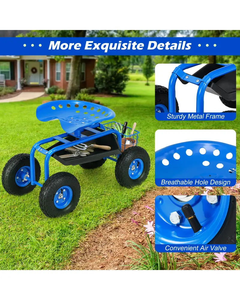 Garden Cart with Heavy Duty Tool Tray-Blue - Blue - Garden Carts
