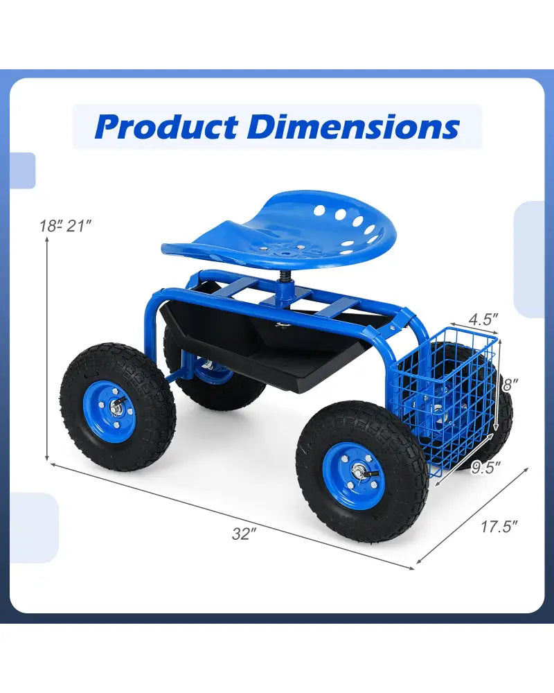 Garden Cart with Heavy Duty Tool Tray-Blue - Blue - Garden Carts