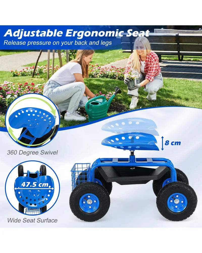 Garden Cart with Heavy Duty Tool Tray-Blue - Blue - Garden Carts