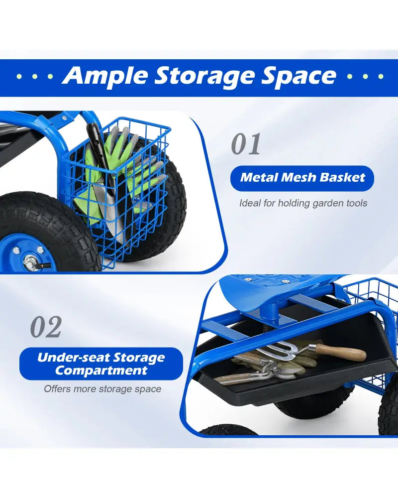 Garden Cart with Heavy Duty Tool Tray-Blue - Blue - Garden Carts