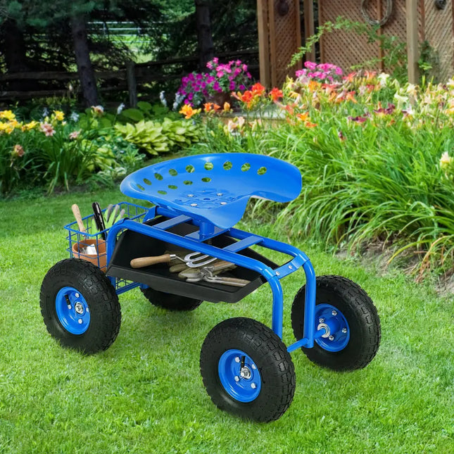 Garden Cart with Heavy Duty Tool Tray-Blue - Blue - Garden Carts