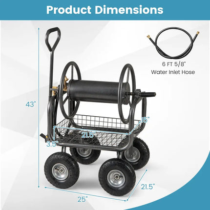 Garden Hose Reel Cart 300 Feet Large Capacity with 4 Wheels and Storage Basket-Gray - Gray - Watering & Irrigation