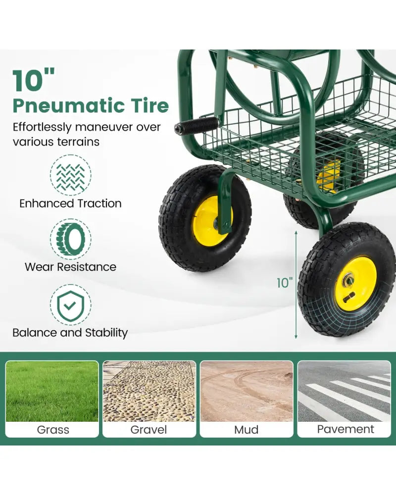 Garden Hose Reel Cart 300 Feet Large Capacity with 4 Wheels and Storage Basket-Green - Green - Watering & Irrigation