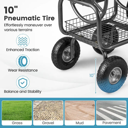 Garden Hose Reel Cart 300 Feet Large Capacity with 4 Wheels and Storage Basket-Gray - Gray - Watering & Irrigation