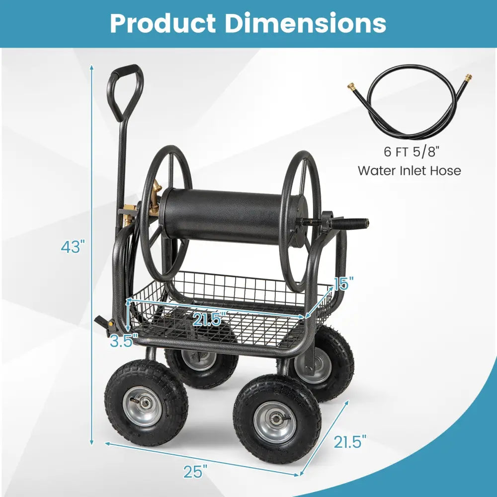 Garden Hose Reel Cart 300 Feet Large Capacity with 4 Wheels and Storage Basket-Gray - Gray - Watering & Irrigation