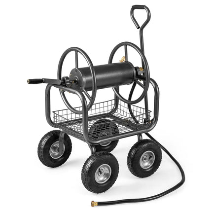 Garden Hose Reel Cart 300 Feet Large Capacity with 4 Wheels and Storage Basket-Gray - Gray - Watering & Irrigation