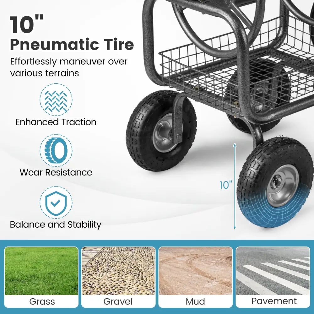 Garden Hose Reel Cart 300 Feet Large Capacity with 4 Wheels and Storage Basket-Gray - Gray - Watering & Irrigation
