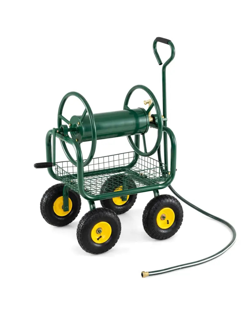 Garden Hose Reel Cart 300 Feet Large Capacity with 4 Wheels and Storage Basket-Green - Green - Watering & Irrigation