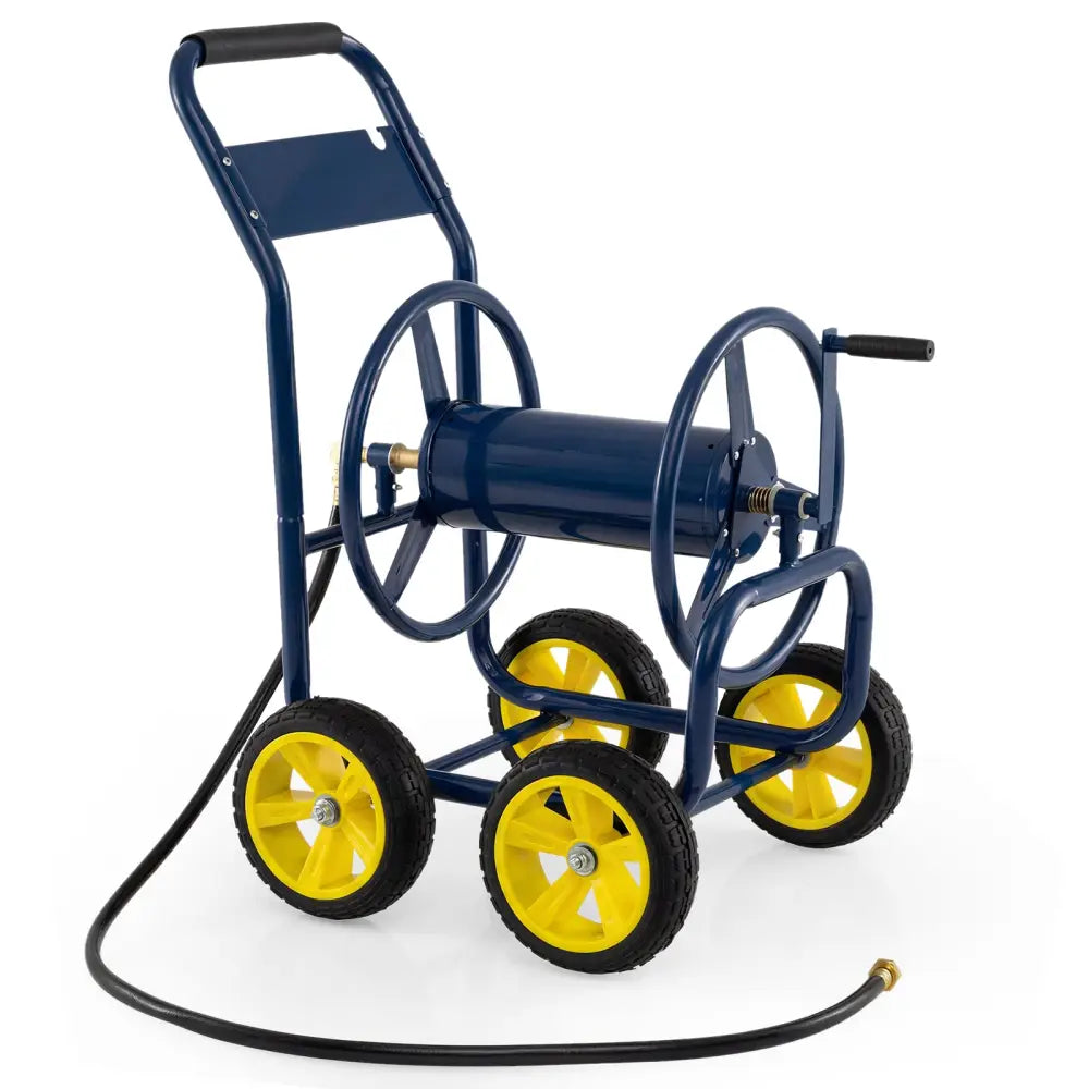Garden Hose Reel Cart 4 Wheels Heavy-Duty Metal Water Hose Organizer Portable-Blue - Blue - Watering & Irrigation