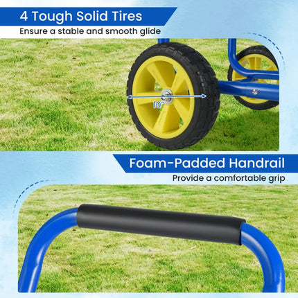 Garden Hose Reel Cart Metal Hose Cart with 4 Wheels and Storage Basket-Blue - Blue - Watering & Irrigation