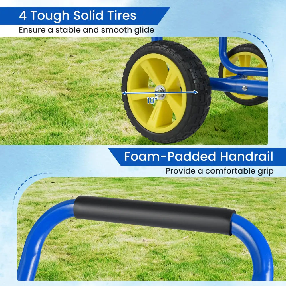 Garden Hose Reel Cart Metal Hose Cart with 4 Wheels and Storage Basket-Blue - Blue - Watering & Irrigation