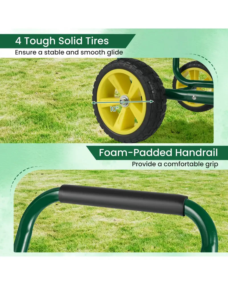 Garden Hose Reel Cart Metal Hose Cart with 4 Wheels and Storage Basket-Green - Green - Watering & Irrigation