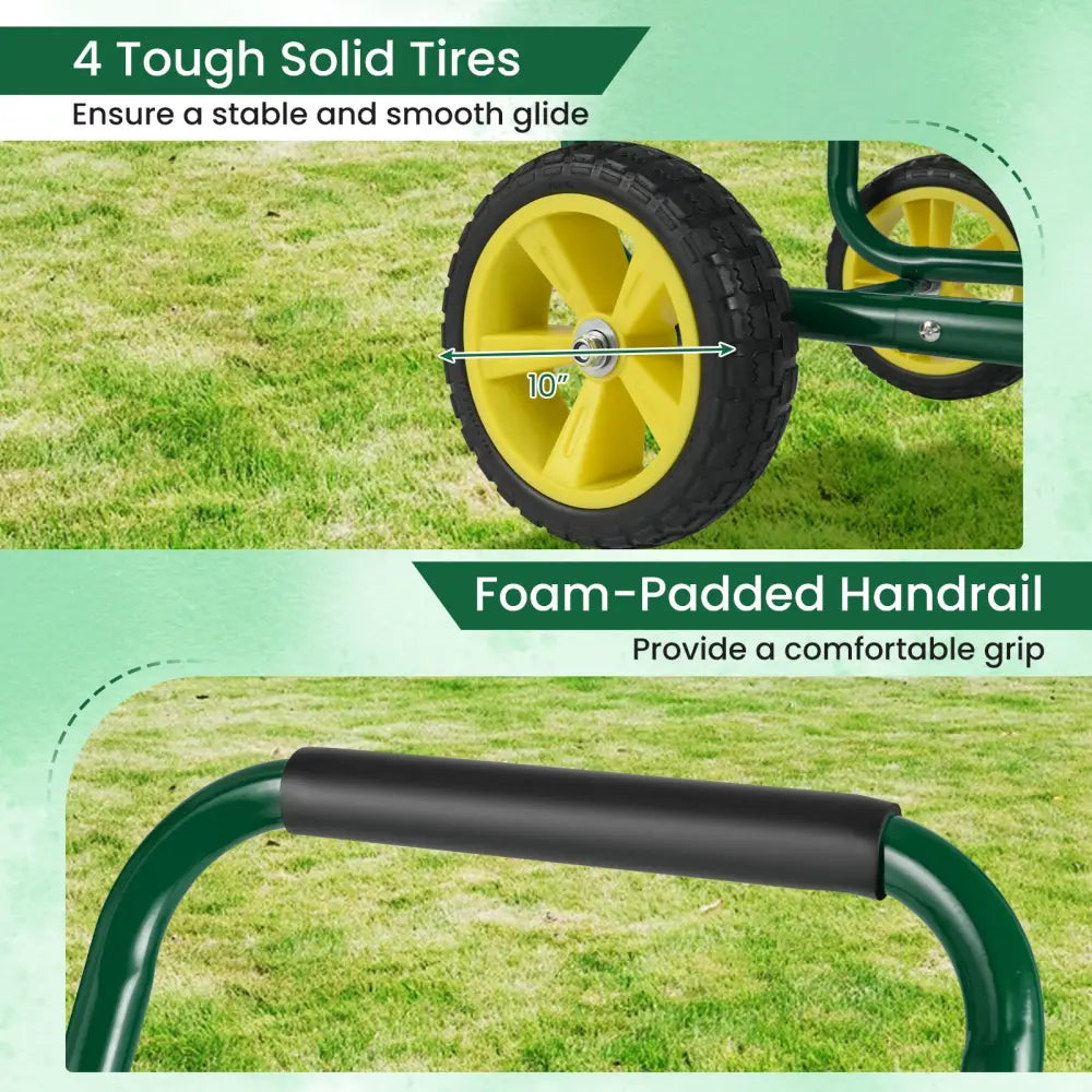 Garden Hose Reel Cart Metal Hose Cart with 4 Wheels and Storage Basket-Green - Green - Watering & Irrigation