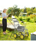 Garden Hose Reel Cart Metal Hose Cart with 4 Wheels and Storage Basket-Silver - Silver - Watering & Irrigation