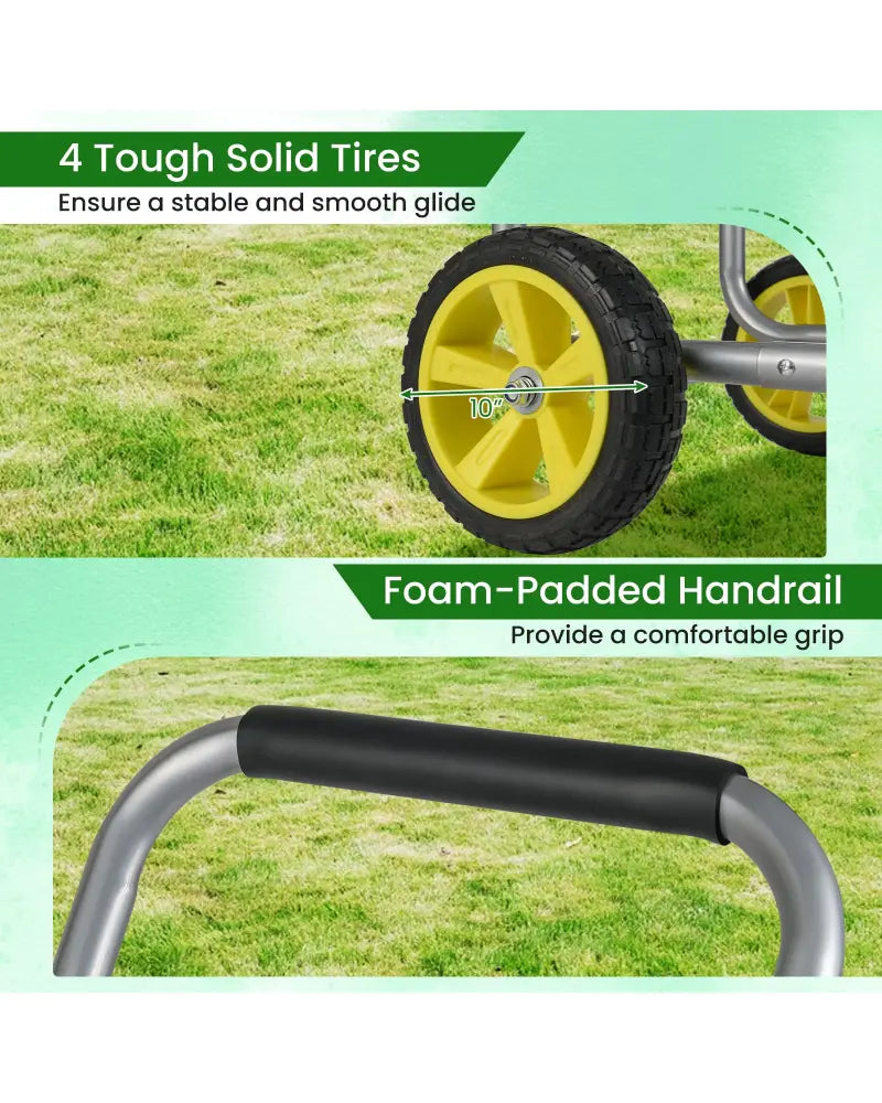 Garden Hose Reel Cart Metal Hose Cart with 4 Wheels and Storage Basket-Silver - Silver - Watering & Irrigation