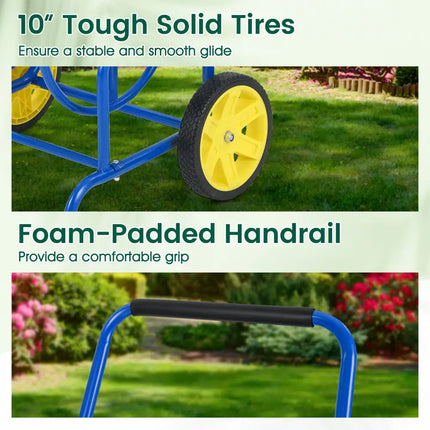 Garden Hose Reel Cart with 2 Wheels and Storage Basket-Blue - Blue - Watering & Irrigation