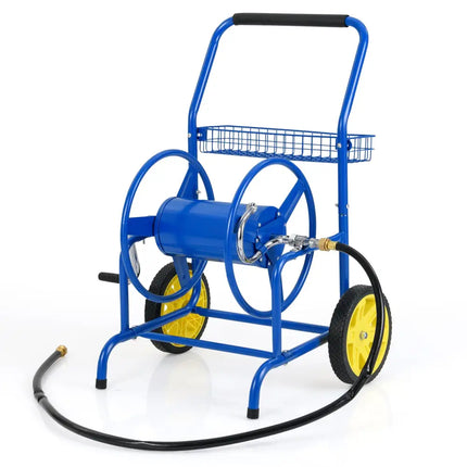 Garden Hose Reel Cart with 2 Wheels and Storage Basket-Blue - Blue - Watering & Irrigation